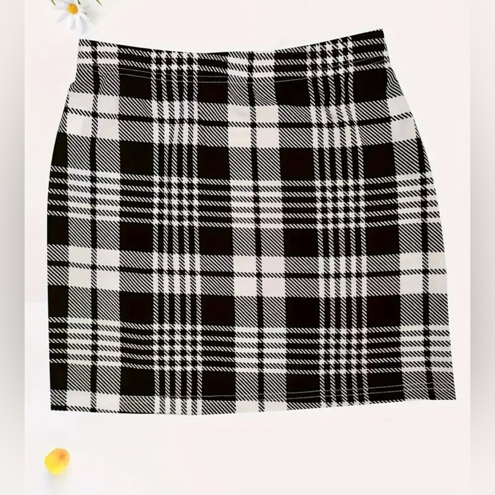 New Plaid Print Split Bodycon Skirt, Casual High Waist Mini Skirt. - Picture 6 of 8